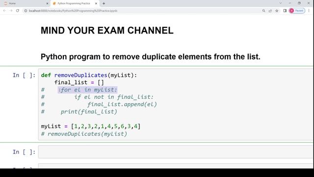 Remove duplicate elements from a list | Python Programming for Beginners | Basics of Python | Free