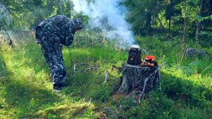 Поход в лес,по бездорожью на велосипеде,печка-щепочница,готовка в фольге.