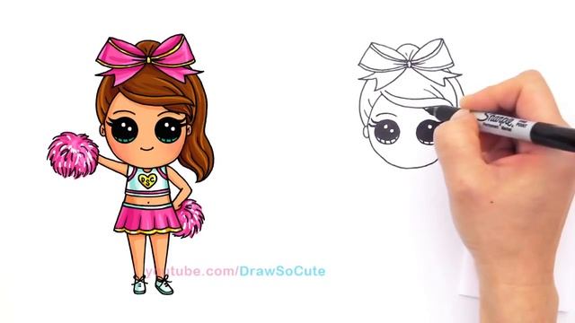 How to Draw Chibi Cheerleader step by step Cute Girl смотреть онлайн