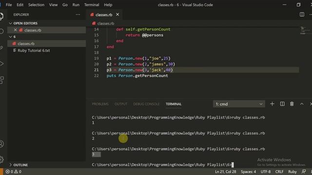 Ruby Tutorial For Beginners - Classes and Objects in Ruby
