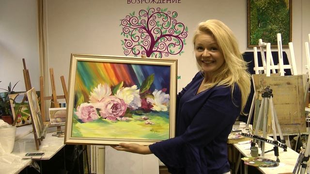 Отзыв: Мастер-класс картина маслом "Пионы на цветном фоне" смотреть онлайн