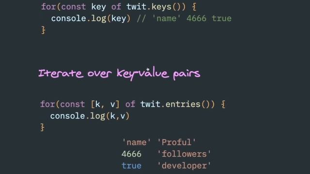 Javascript Map object iterating over keys & values