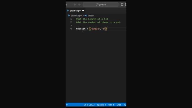 Get The Length of a set #python #coding #pythonprogramming #code #programming #pythoncoding