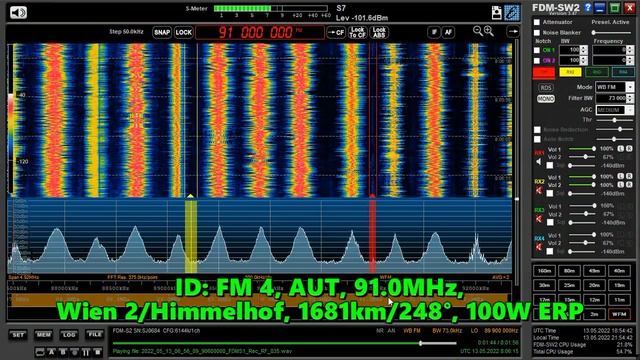 13.05.2022 08:06UTC, [Es, QRP], FM4, Австрия, 91.0МГц, 1681км, 100Ватт