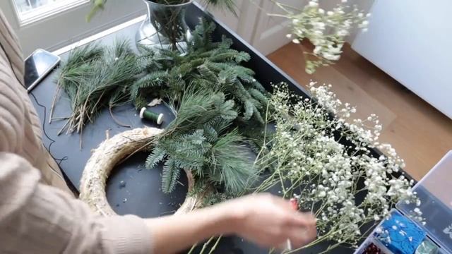 Рождественский ВЕНОК из гипсофилы. Новогодний венок для любителей минимализма