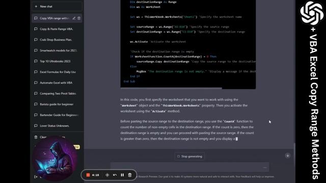 ChatGPT+VBA Excel Copy Range Methods смотреть онлайн