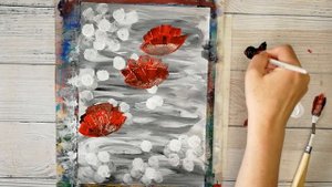 МАКИ. Интерьерная картина акрилом. Как легко нарисовать цветы.