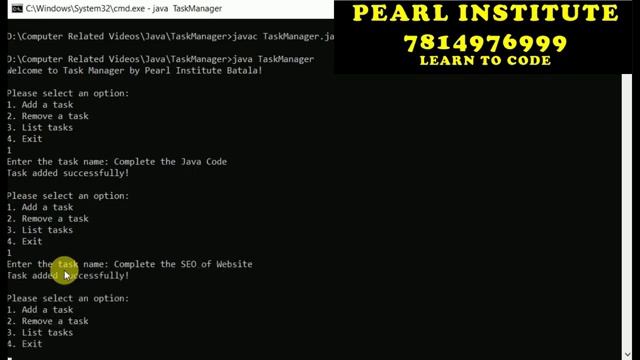 Task Manager Project in Java | Console Based Project | Java Programming | Pearl Institute Batala