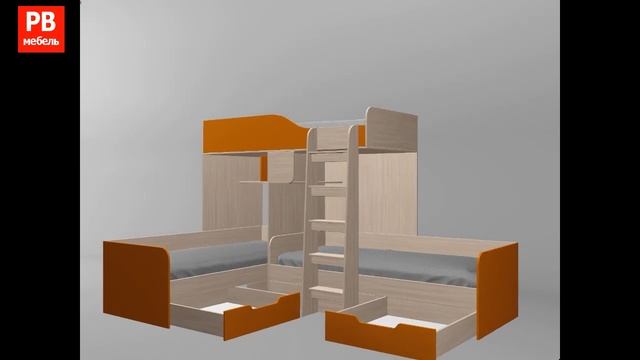 Детская трехместная двухъярусная кровать Трио дуб молочный смотреть онлайн