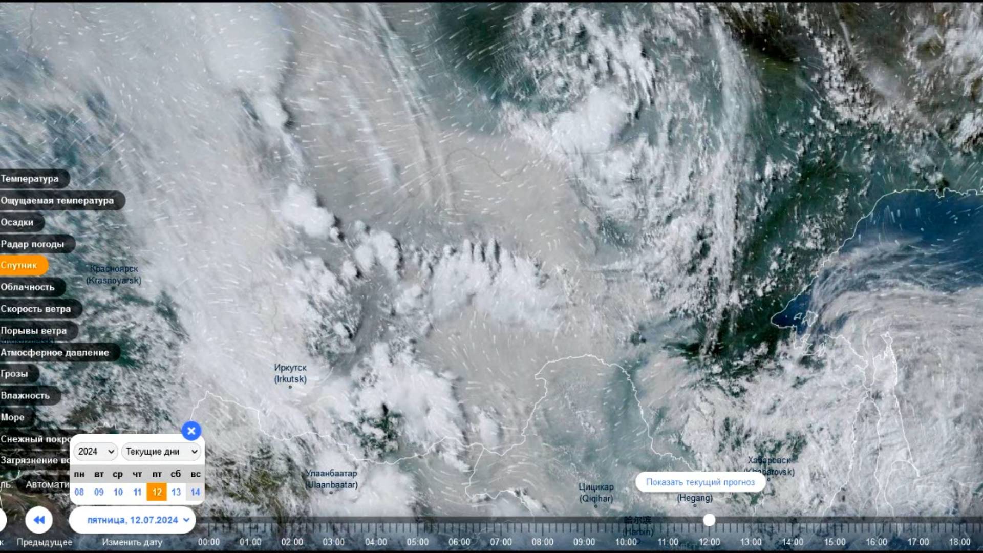 Сибирь в дыму от лесных пожаров. Вид со спутника с 8 по 14 июля 2024 года