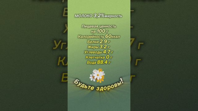 Молоко 3,2% жирность КБЖУ