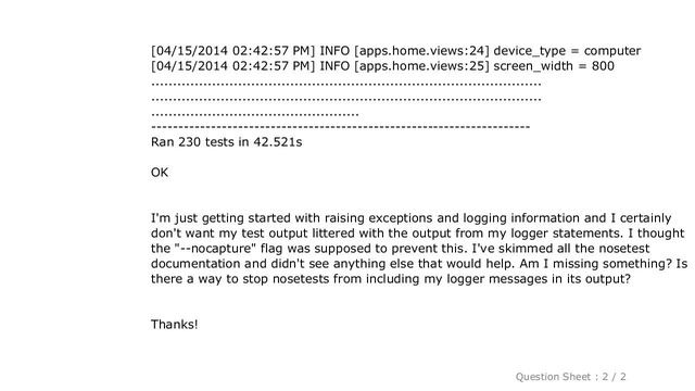 Django : Stop nosetests from printing logging information? смотреть онлайн