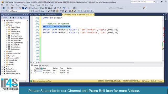 SQL Complete Tutorial | 45-SQL Truncate Statement - Reset Value of Identity or Auto Increment Colum