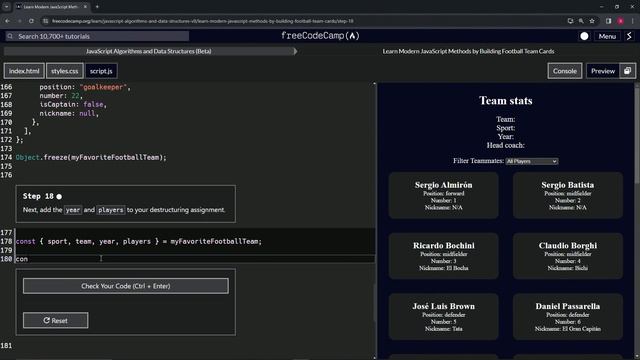 Learn Modern JavaScript Methods by Building Football Team Cards: Step 18 | freeCodeCamp | JavaScrip