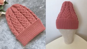 ВЯЗАНАЯ ЖЕНСКАЯ ШАПКА СПИЦАМИCORAL. KNITTED HAT