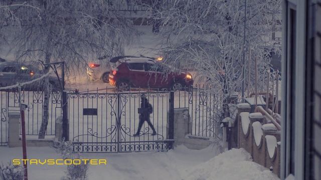 Зимний рассвет, и забавы трактора в снегу. Ставрополь 2023-02-08