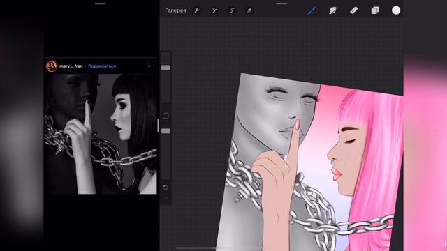 Цветной портрет по черно-белому референсу | procreate | evanik.art смотреть онлайн