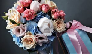 Красивые и яркие букеты цветов. Роза, гортензия и эустома (Лизиантус). Цветы и букеты - Букетыроз