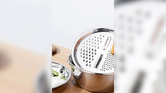 ?Терка Овощерезка Из Нержавеющей Стали 3 в 1 Терка/Шинковка, Дуршлаг, Миска Кухонная Для Овощей смотреть онлайн