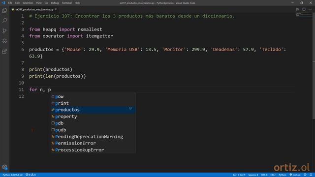 Python - Ejercicio 397: Encontrar los 3 Productos Más Baratos desde un Objeto Diccionario смотреть онлайн