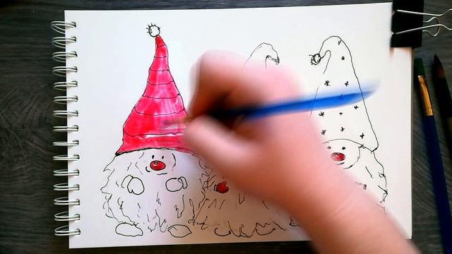 Рисуем симпатичных скандинавских гномов | Новогодний рисунок акварелью
