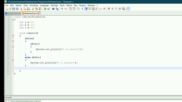 If with Else If in java with Notepad++