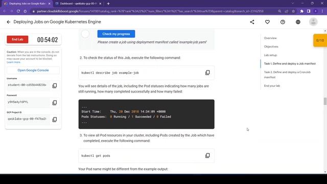 Deploying Jobs on Google Kubernetes Engine Qwiklab