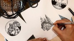 Графика.Рисую пейзаж гелевой ручкой