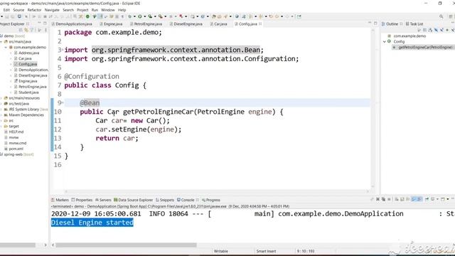 Spring dependency injection custom beans with @Configuration and @Bean. Spring boot Tutorial part 7