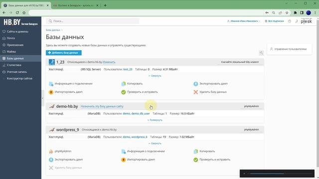 Как создать резервную копию базы данных MySQL и MSSQL в панели управления хостингом Plesk | HB.BY