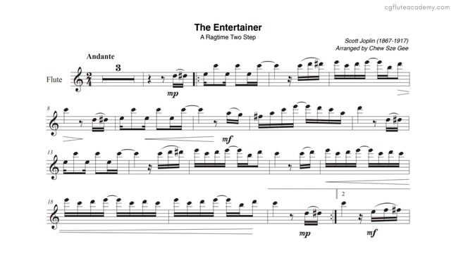 Scott Joplin – The Entertainer ♩= 80 (Actual Speed) Flute & Piano midi with metronome смотреть онлайн