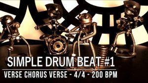 200 BPM - Simple Beat #1 - 4/4 Straight Rock Drum Track - Metronome - Drum beat