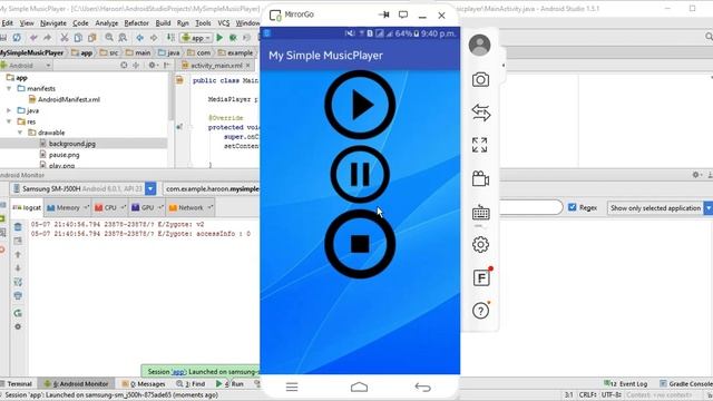 Android music player tutorial (Start,Stop,Pause song) in Android Studio using MediaPlayer
