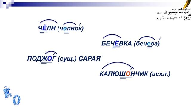 Тема 27. Правописание о, ё после шипящих в корне слова