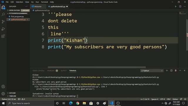 #2 Comments , Escape Sequences And Print Statements || Free Python Tutorials || Coding Anna
