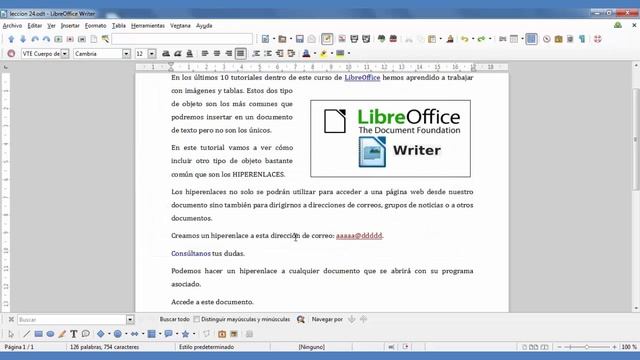 Tutorial LibreOffice Writer - 24/40 Insertar hiperenlaces. смотреть онлайн