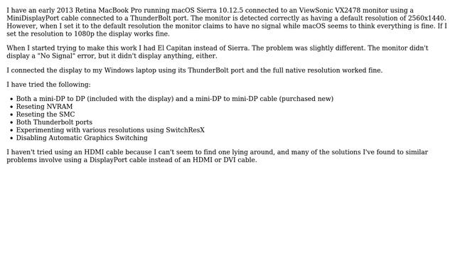 Apple: No signal at 2560x1440 resolution from early 2013 Retina MacBook Pro смотреть онлайн