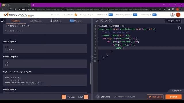 Pair Sum (C++) || Code Studio