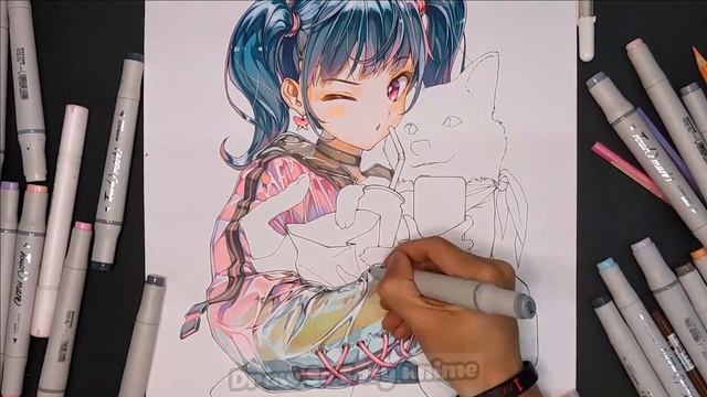 Marker coloring process anime | timelapse | Draw so easy Anime смотреть онлайн
