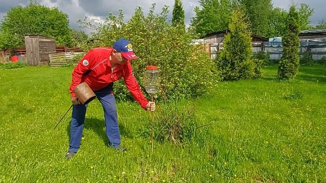 Самый простой отпугиватель с барабаном от кротов и птиц