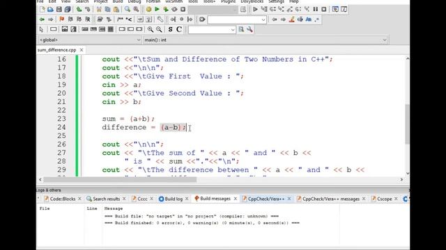 Sum and Difference of Two Numbers in C++