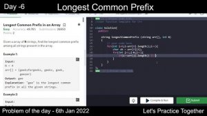 Longest Common Prefix in an Array | Problem of the Day | 6th Jan | Coding | Let's practice together