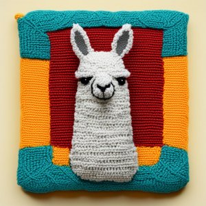 Вязаные квадратные мотивы с ламами и альпаками, созданные с помощью нейросети. Подборка №1.