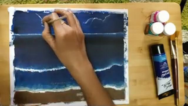 Paint with me- Night seascape- Sea side acrylic painting for beginners смотреть онлайн