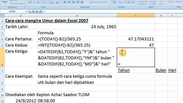 Cara-cara Mengira Umur dalam Excel 2007 смотреть онлайн