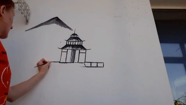 как нарисовать САКУРУ.Роспись на стене (китайская тиматика) САКУРА