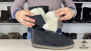 Унты России - монголки мужские натуральные черные на липучках, замшевые, войлочная подошва код 5000