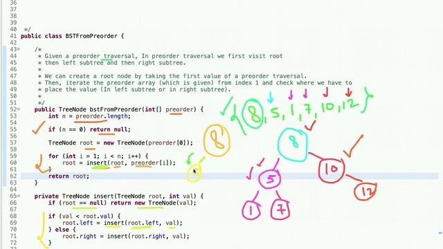 Construct Binary Search Tree from Preorder Traversal | LeetCode 1008 | Java смотреть онлайн