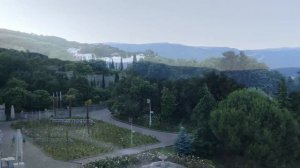 Ливадия. Вид на море, Ялту и парк, с балкона Ливадийского дворца-музея. 28 июня 2023. Крым. Livadia