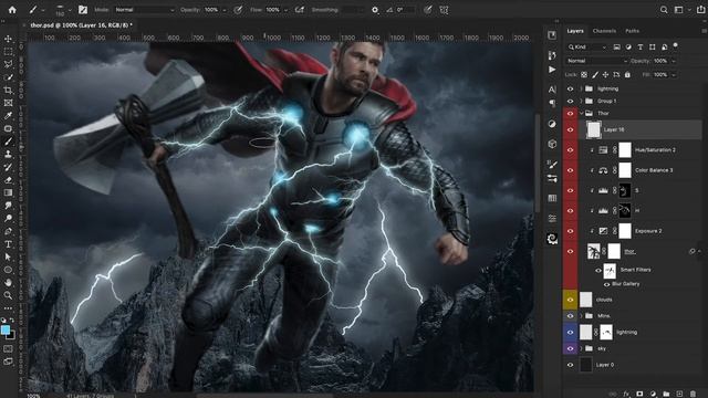 Creating a Lightning Effect in Photoshop | Thor Composite Tutorial смотреть онлайн